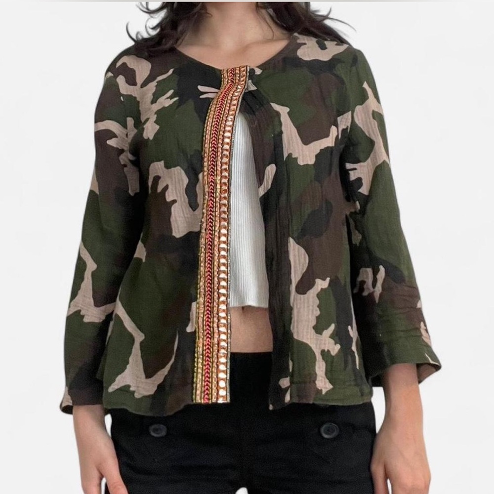 Camouflage Women's Jacket with Embellished Trim